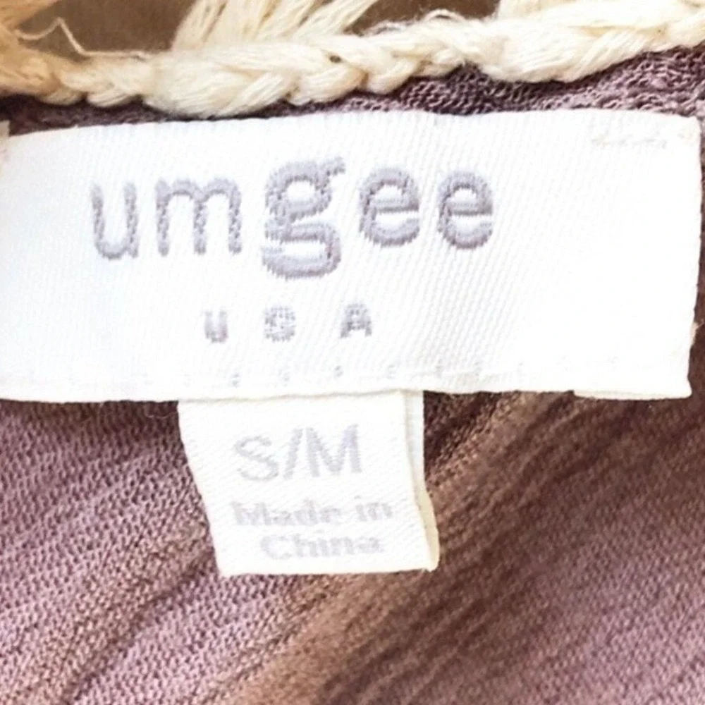 Umgee USA Brown Crochet Lace Back Fringe Kimono Cardigan Bohemian Size S/M A1623